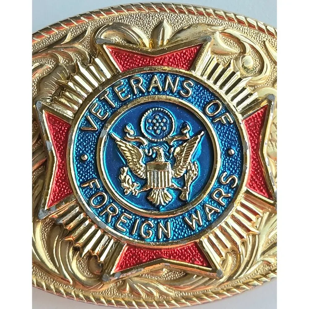 Belt Buckle VFW Blue Red Gold Veterans of Foreign Wars 1980s